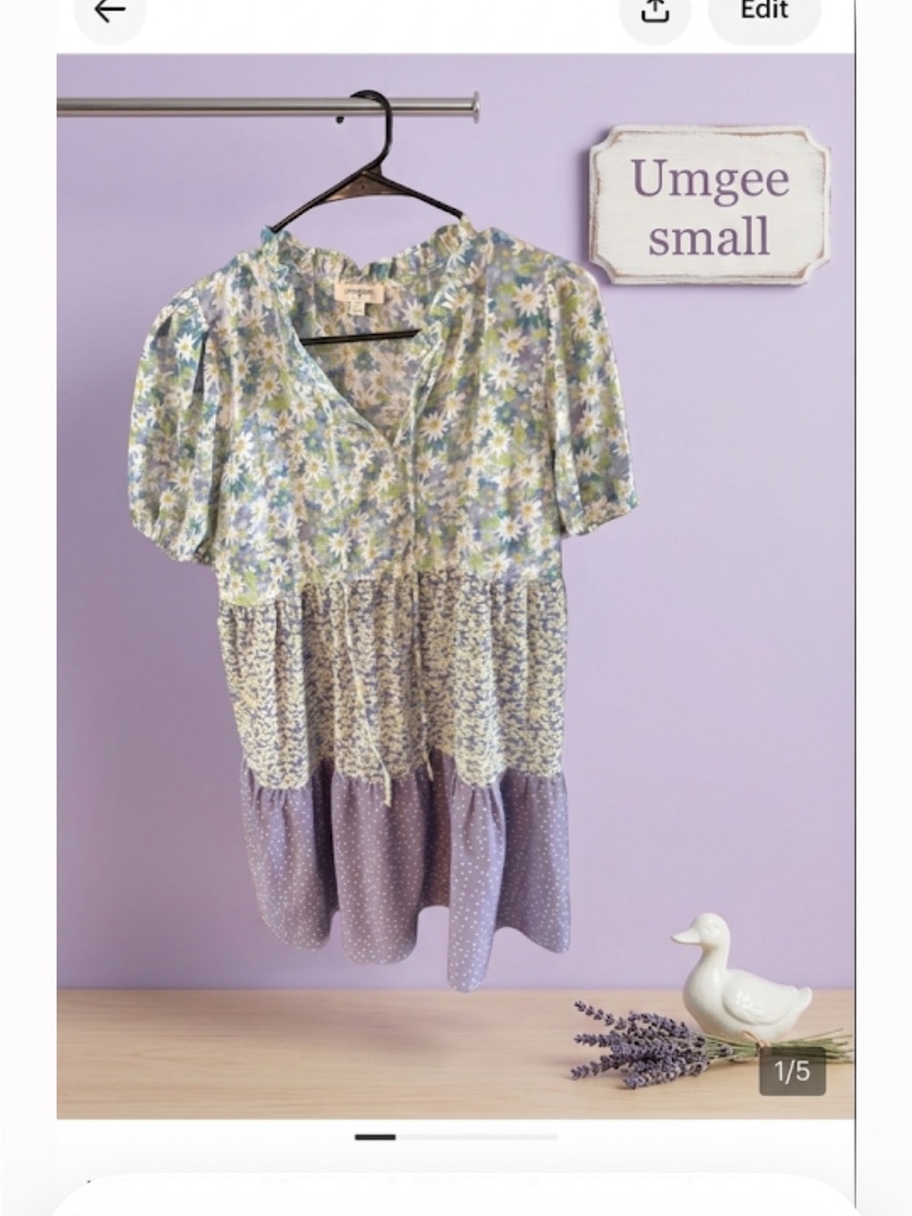 Umgee Pastel Blue Lavender Floral Babydoll Dress ptp 19